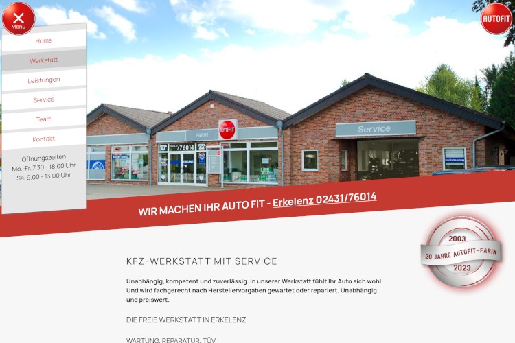 Website Menu www.autofit-farin.de