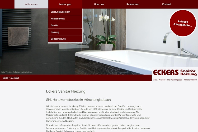 Website Menu www.eckers-sanitaer-heizung.de
